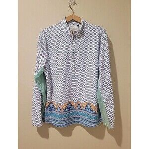 Cabana Life Shirt Seaside 1/4 Zip Sport Performance Top Blue Pickleball Golf XL